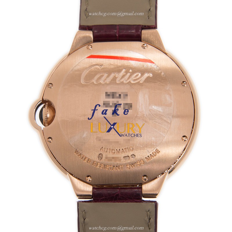 Cartier WJBB0035 BALLON BLEU Auto 18kt Rose Gold Diamond Replica Watch - 42mm White Dial Red - Image 3