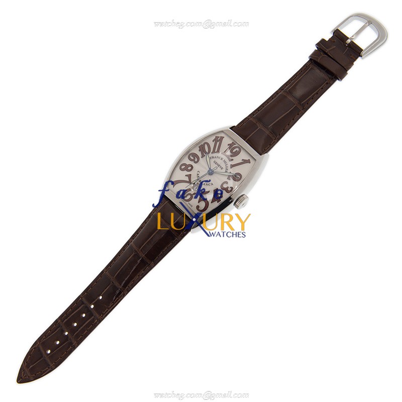 Franck Muller 8880 C DT AC Replica Watch, Silver Dial, Stainless Steel Case, Brown Leather Strap - Image 2