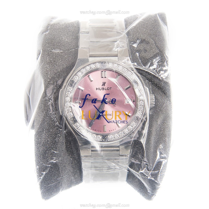 Hublot 568.NX.891P.NX.1204 Classic Fusion Automatic Steel Replica Watch, Pink Dial, Silver Strap - Image 2