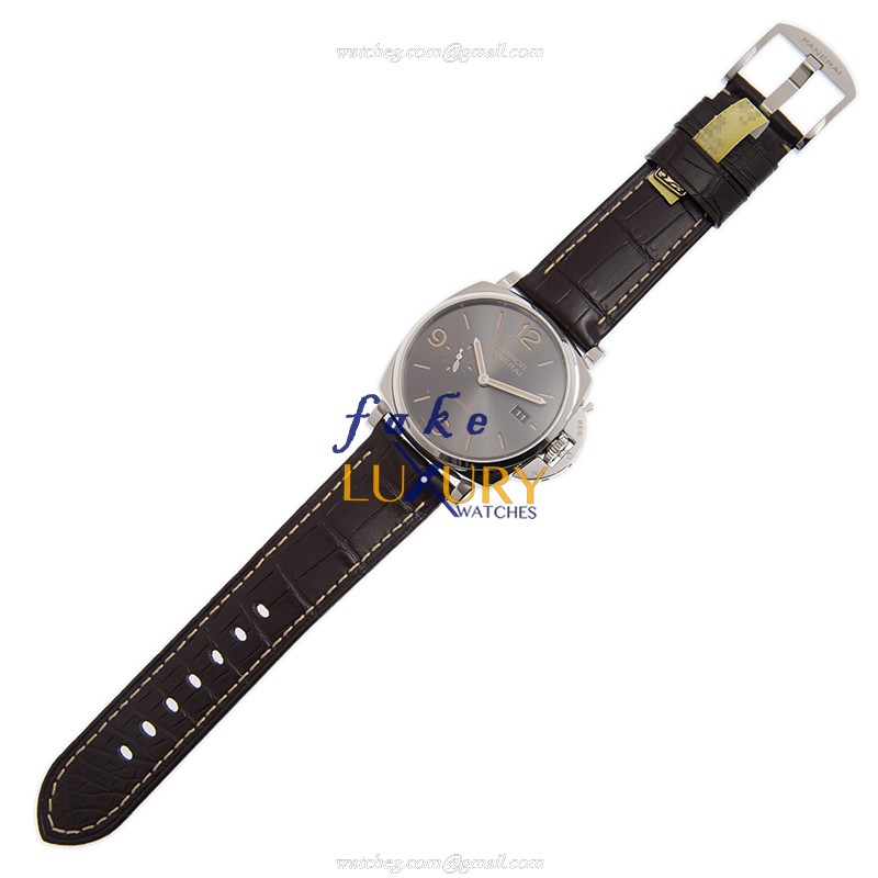 Panerai PAM00943 LUMINOR Auto Swiss Steel Replica Watch - Gray Dial Brown Leather Strap - Image 2