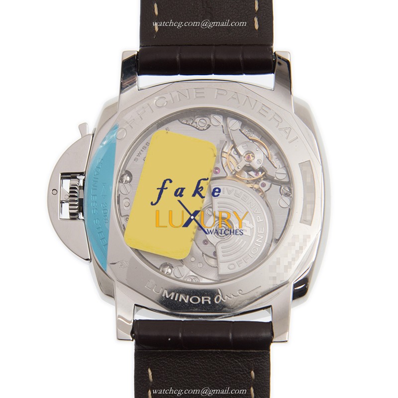 Panerai PAM00943 LUMINOR Auto Swiss Steel Replica Watch - Gray Dial Brown Leather Strap - Image 3