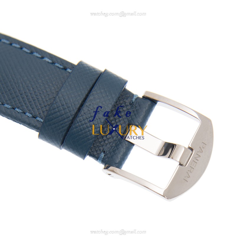 Panerai PAM00903 Luminor Replica Watch, Automatic Movement, White Dial, Blue Leather Strap - Image 4