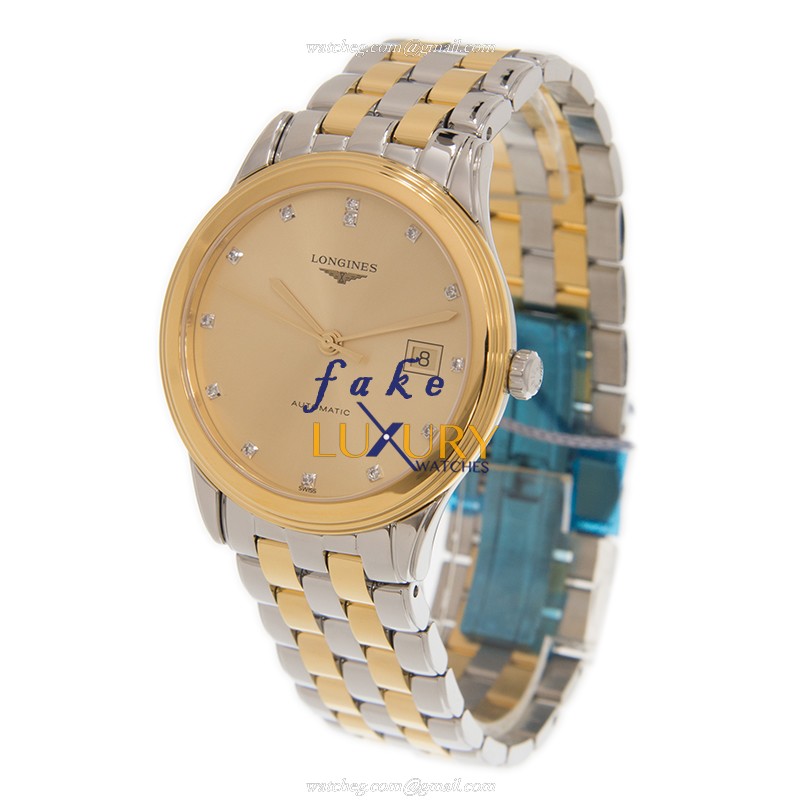 Longines FLAGSHIP L4.974.3.37.7 Replica Watch, Automatic, Gold Dial, Gold-Plated & Steel Case - Image 3