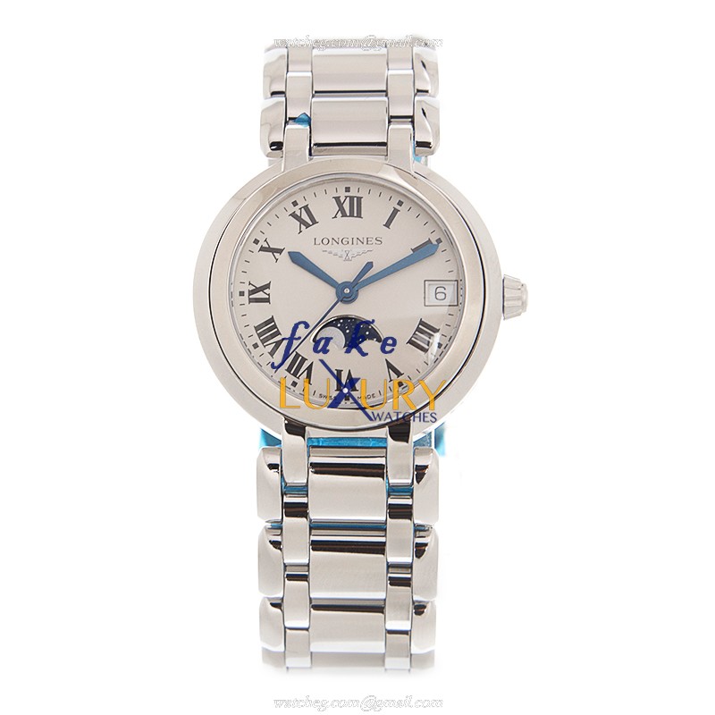 Longines L8.115.4.71.6 PRIMA LUNA Quartz Steel Replica Watch | White Dial Silver Strap - Image 2