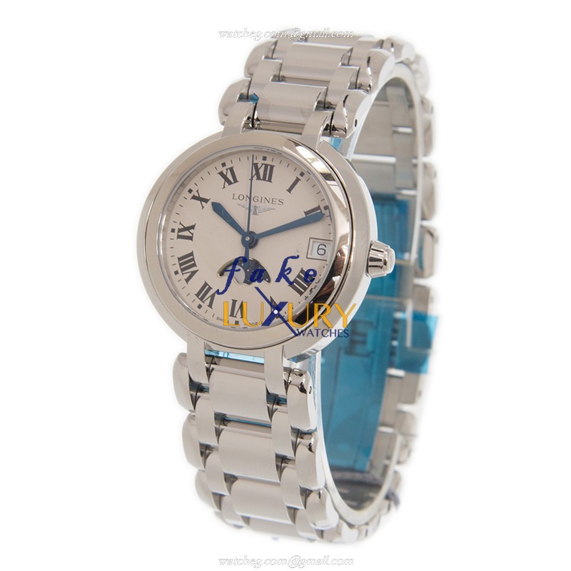 Longines L8.115.4.71.6 PRIMA LUNA Quartz Steel Replica Watch | White Dial Silver Strap - Image 3