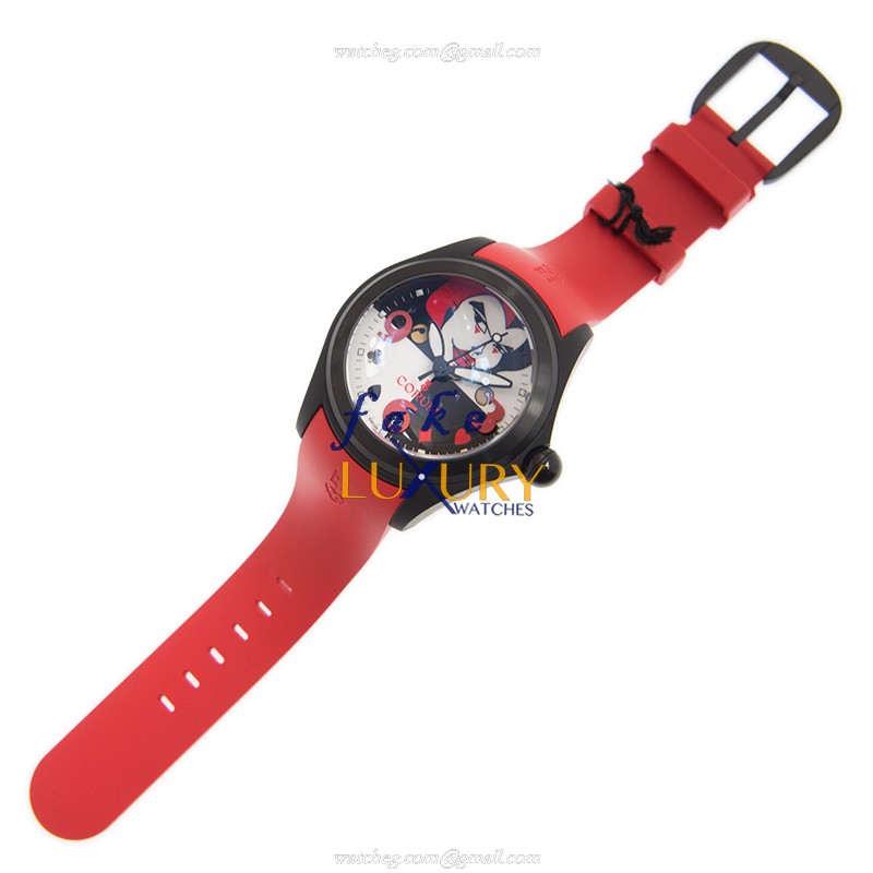 Corum Bubble 082.310.98/0376 EB38 Automatic Steel Black White Dial Red Rubber Strap Replica Watch - Image 2