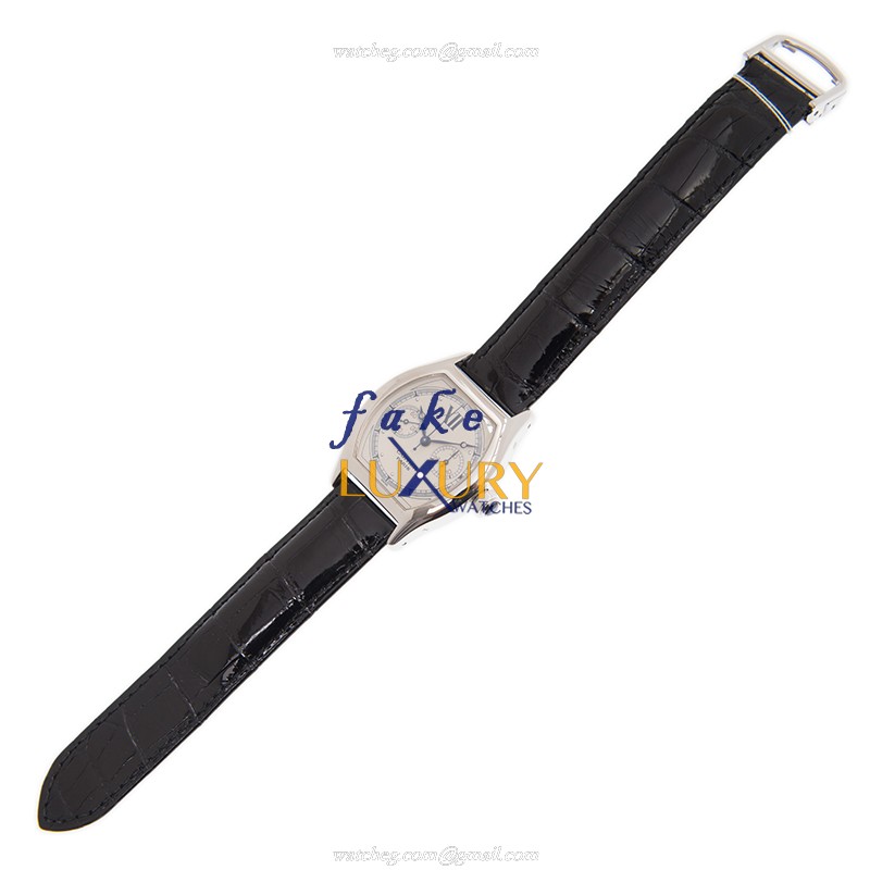 Cartier W1525851 TORTUE Manual Wind 18kt White Gold Replica Watch - Silver Dial, Black Alligator - Image 2