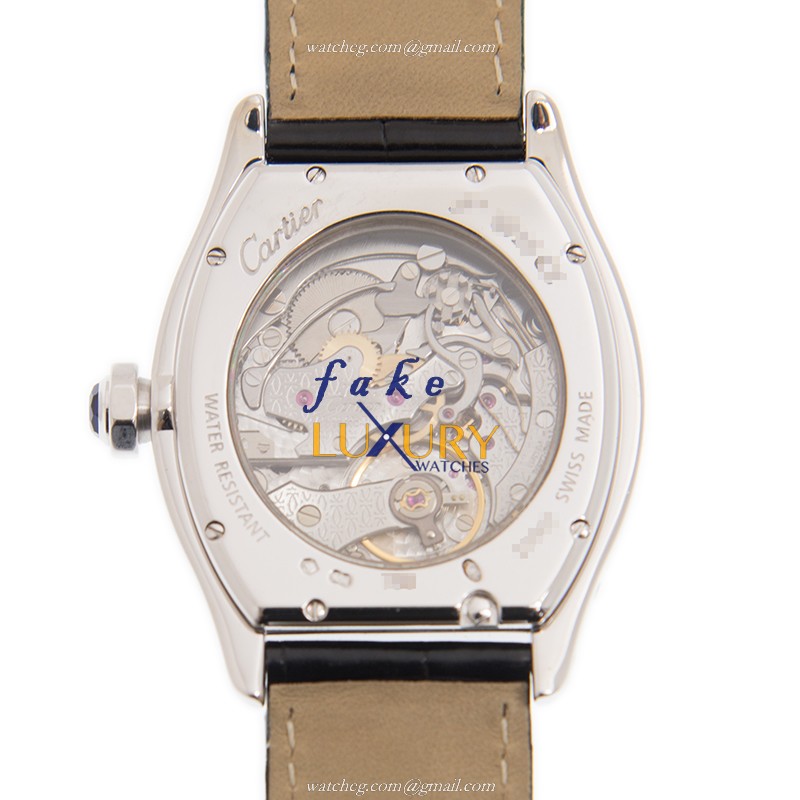 Cartier W1525851 TORTUE Manual Wind 18kt White Gold Replica Watch - Silver Dial, Black Alligator - Image 3