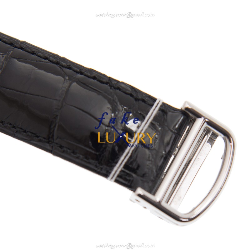 Cartier W1525851 TORTUE Manual Wind 18kt White Gold Replica Watch - Silver Dial, Black Alligator - Image 4