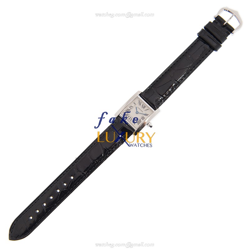 W5001256 - Cartier Tank Replica Watch - Quartz 18kt White Gold - Silver Dial Black Alligator Strap - Image 2