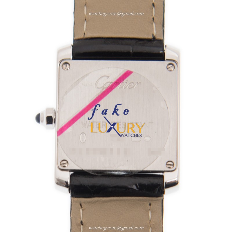 W5001256 - Cartier Tank Replica Watch - Quartz 18kt White Gold - Silver Dial Black Alligator Strap - Image 3