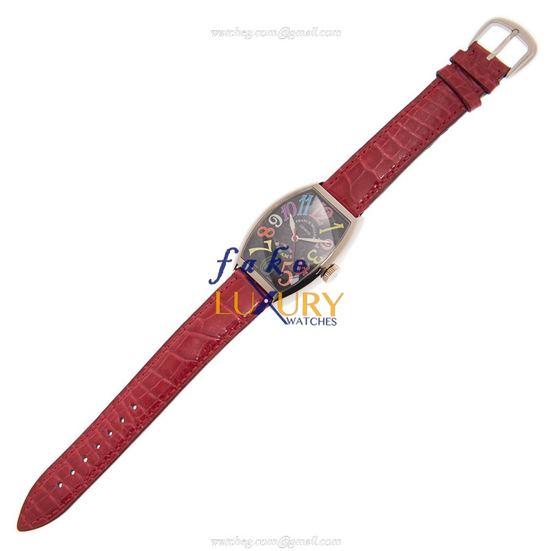 Franck Muller 5850 SC COL DRM OG Cintree Curvex Automatic 18kt White Gold Black Dial Red Alligator - Image 2