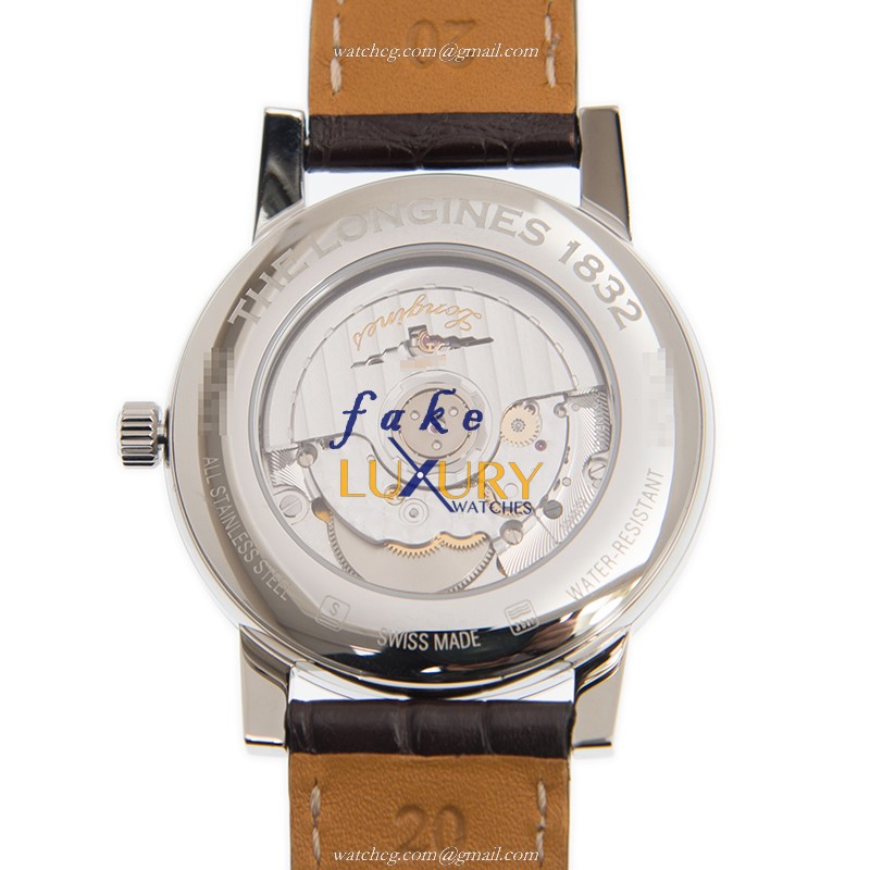 Longines L4.825.4.92.2 1832 Automatic Stainless Steel White Dial Brown Alligator Strap Replica Watch - Image 3