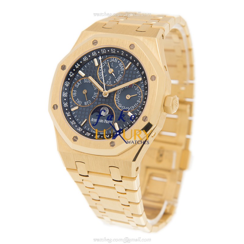 Audemars Piguet Royal Oak 26574BA.OO.1220BA.01 Automatic 18kt Yellow Gold Blue Dial Replica Watch - Image 3
