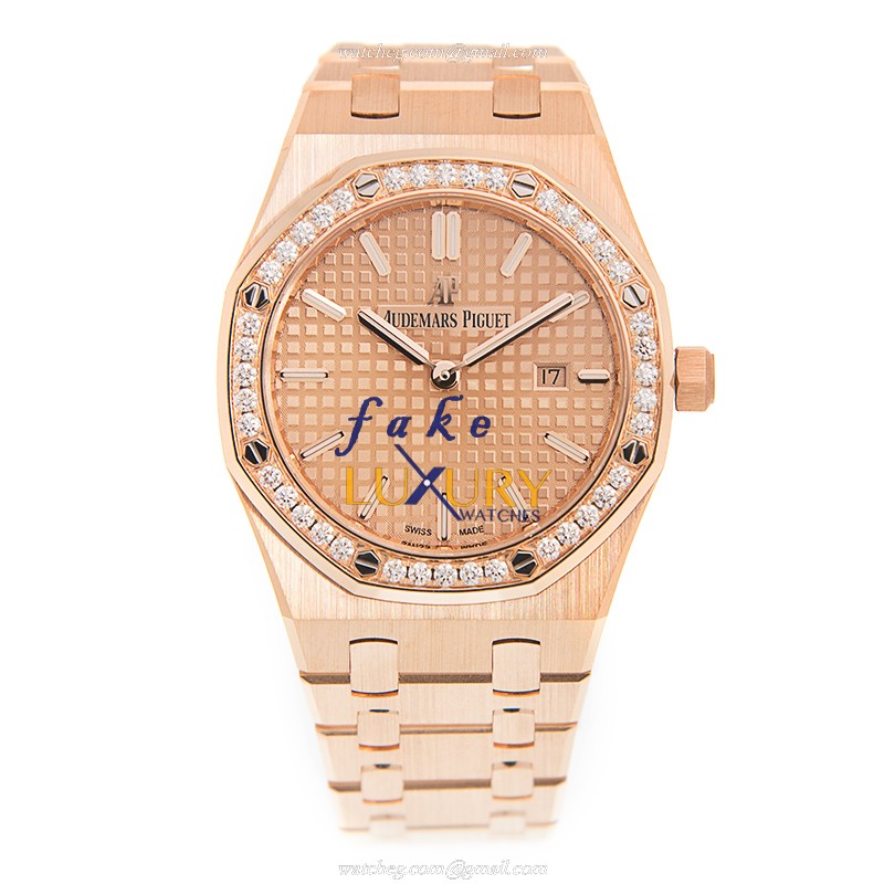 Audemars Piguet 67651OR.ZZ.1261OR.03 Royal Oak Quartz Replica Watch, Rose Gold Case & Diamonds - Image 2