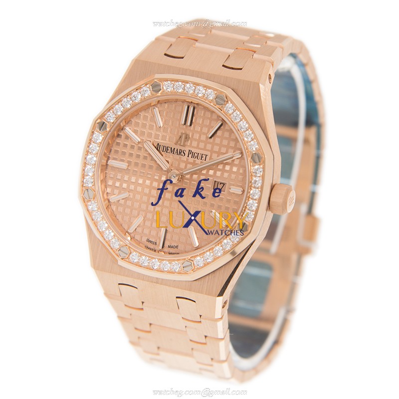 Audemars Piguet 67651OR.ZZ.1261OR.03 Royal Oak Quartz Replica Watch, Rose Gold Case & Diamonds - Image 3