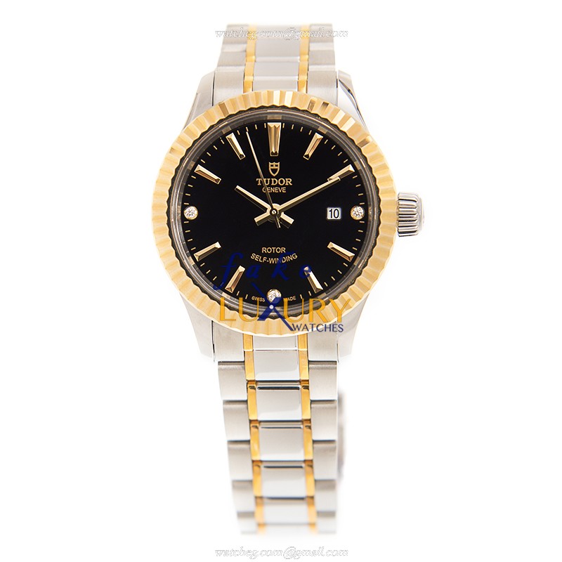 Tudor 12113-65013-369DI-BK Automatic 18kt Gold & Steel Case Replica Watch, Black Dial, Silver & - Image 2