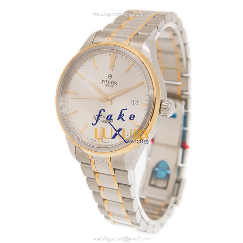 -12503-65053-SV - Tudor STYLE Automatic 18kt Gold & Steel Replica Watch - Silver Dial - Image 3