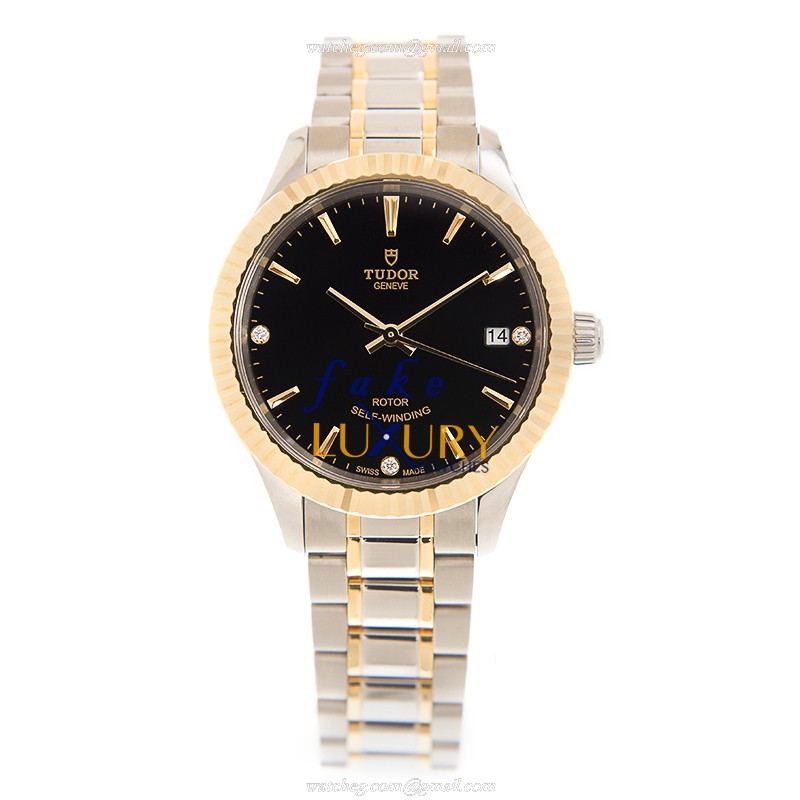 Tudor Replica Watch 12313-65033-369DI-BK Automatic 18kt Gold & Steel Dial Black Strap Silver Gold - Image 2