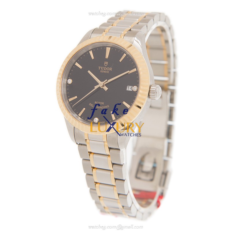 Tudor Replica Watch 12313-65033-369DI-BK Automatic 18kt Gold & Steel Dial Black Strap Silver Gold - Image 3