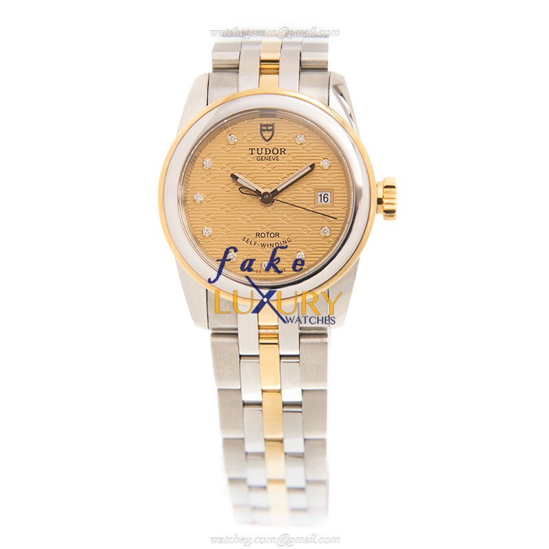 Tudor 51003-68013-10DI-CHCL GLAMOUR DATE Auto Steel | Gold Dial Silver Strap Replica Watch - Image 2