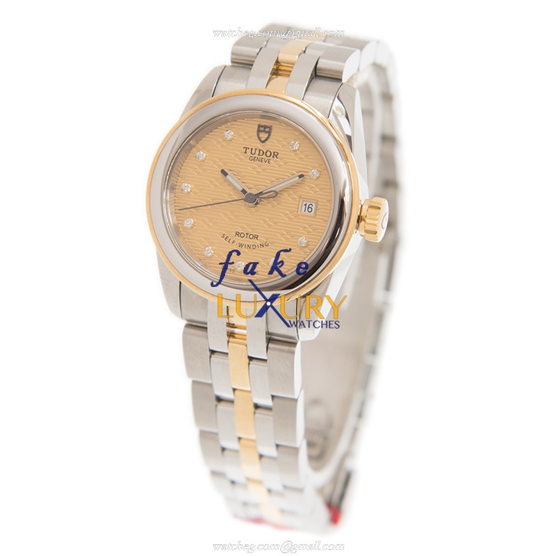 Tudor 51003-68013-10DI-CHCL GLAMOUR DATE Auto Steel | Gold Dial Silver Strap Replica Watch - Image 3