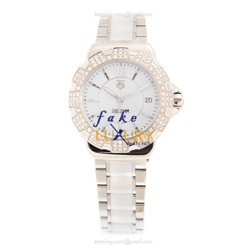 Tag Heuer F1 WAH1218-BA0861 Replica Watch - Quartz - White Dial - Stainless Steel Diamonds Case - Image 2