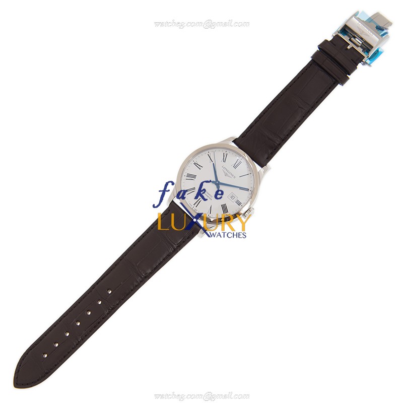 Longines L2.821.4.11.2 Record Automatic White Dial Brown Leather Strap Stainless Steel Replica Watch - Image 2