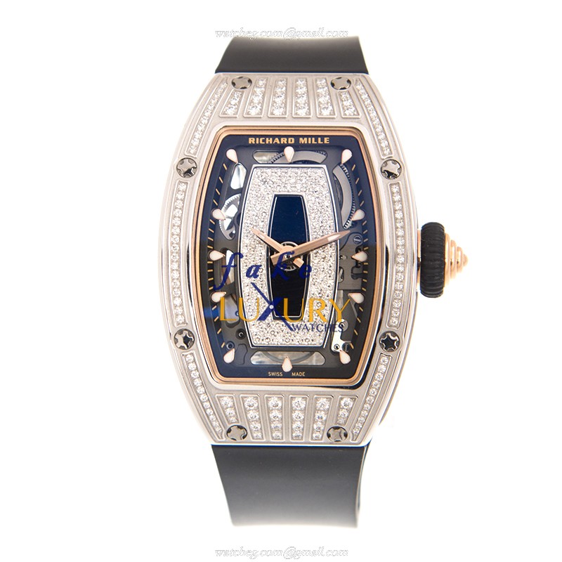 Richard Mille RM07-01 WG BLACK Automatic 18kt White Gold Diamond Silver Dial Rubber Strap Replica - Image 2