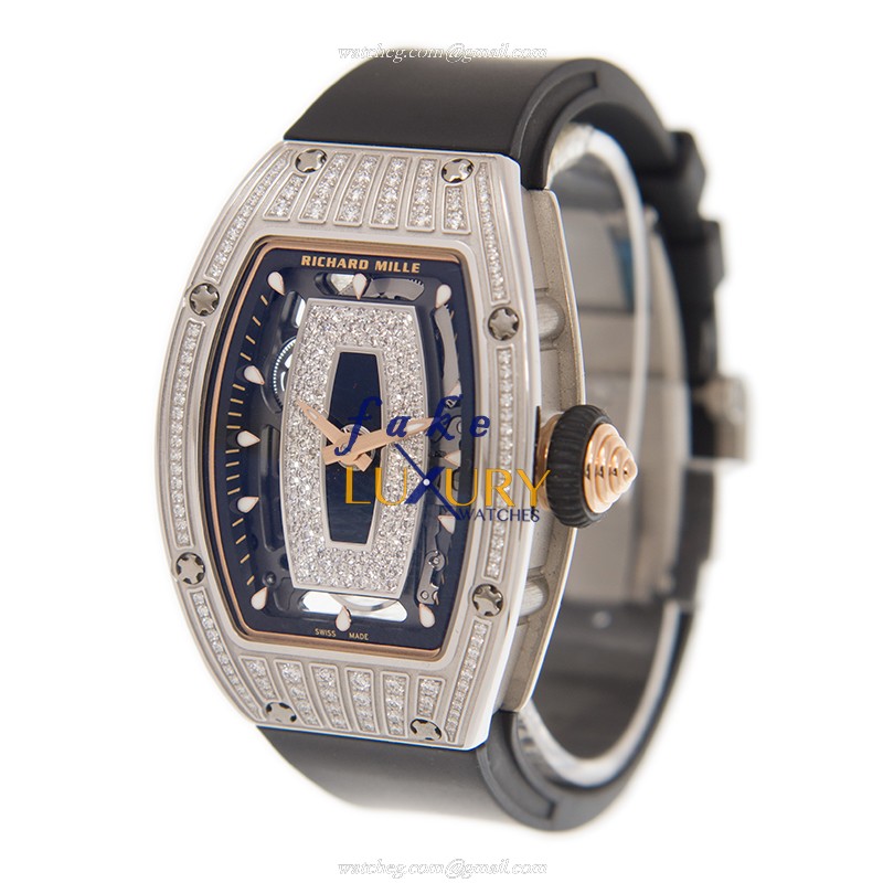 Richard Mille RM07-01 WG BLACK Automatic 18kt White Gold Diamond Silver Dial Rubber Strap Replica - Image 3