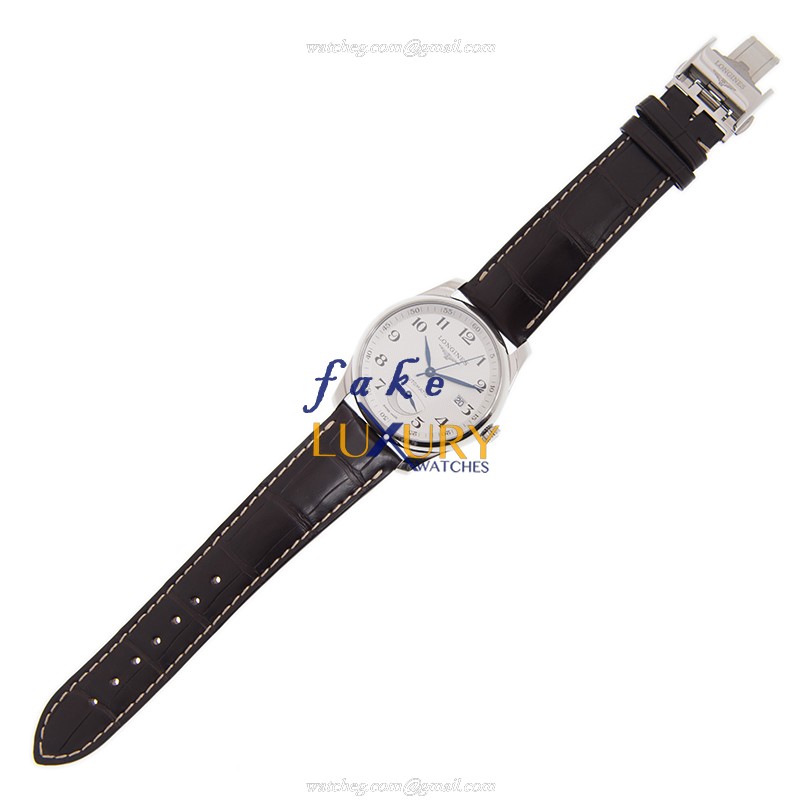 Longines L2.908.4.78.3 Master Replica Watch, Automatic, Silver Dial, Steel Case, Brown Alligator - Image 2