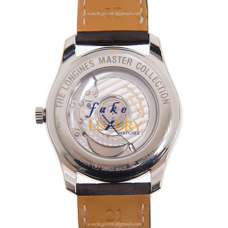 Longines L2.908.4.78.3 Master Replica Watch, Automatic, Silver Dial, Steel Case, Brown Alligator - Image 3