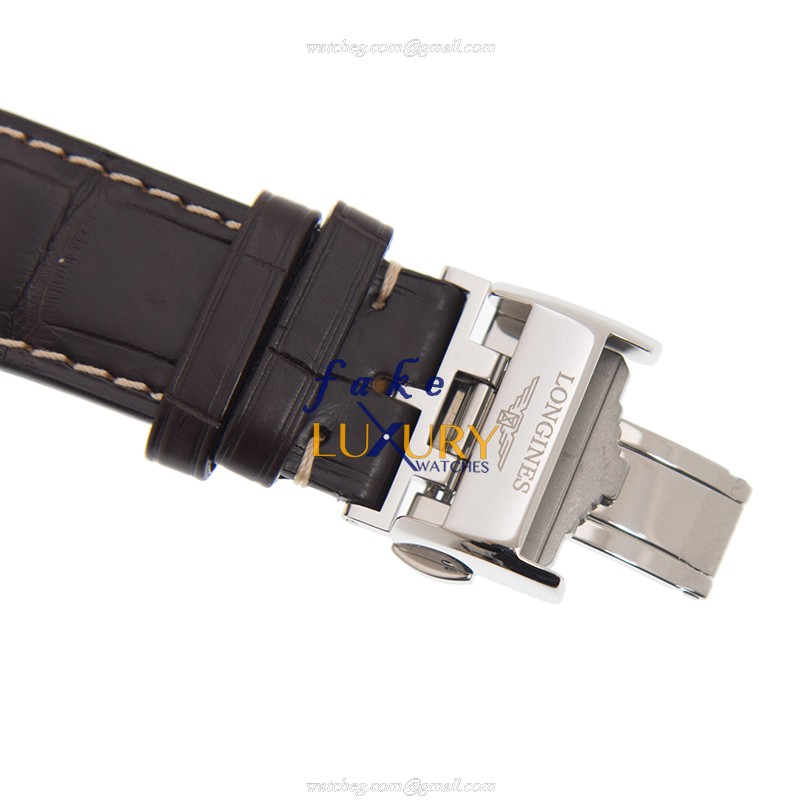 Longines L2.908.4.78.3 Master Replica Watch, Automatic, Silver Dial, Steel Case, Brown Alligator - Image 4
