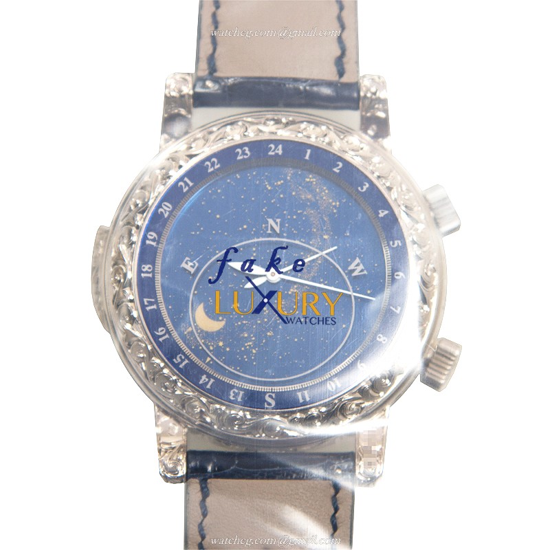 Patek Philippe 6002G-001 Replica Watch Manual Wind 18kt White Gold Blue Dial Alligator Strap - Image 3