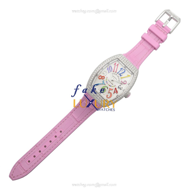 Franck Muller V 32 QZ D COL DRM AC.RS Vanguard Replica Watch Quartz Silver Dial Pink Leather Strap - Image 2