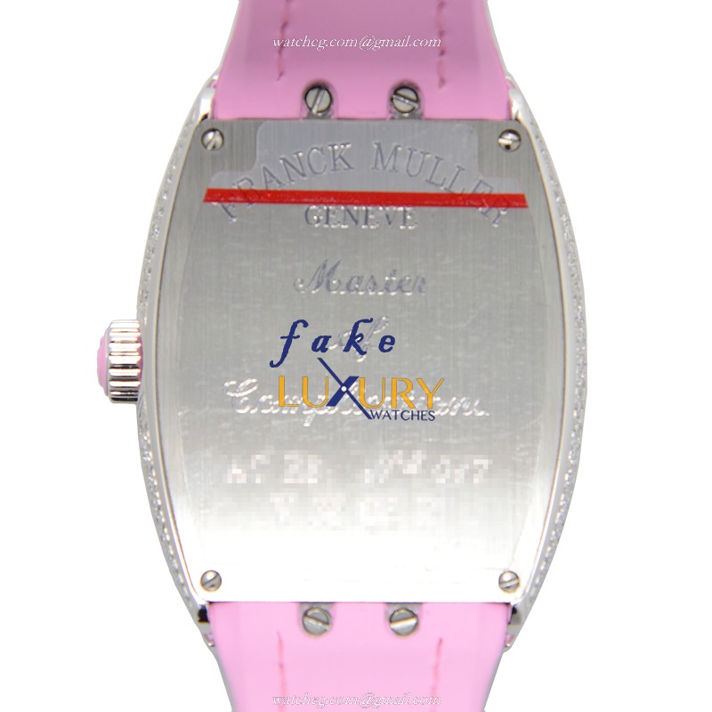 Franck Muller V 32 QZ D COL DRM AC.RS Vanguard Replica Watch Quartz Silver Dial Pink Leather Strap - Image 3
