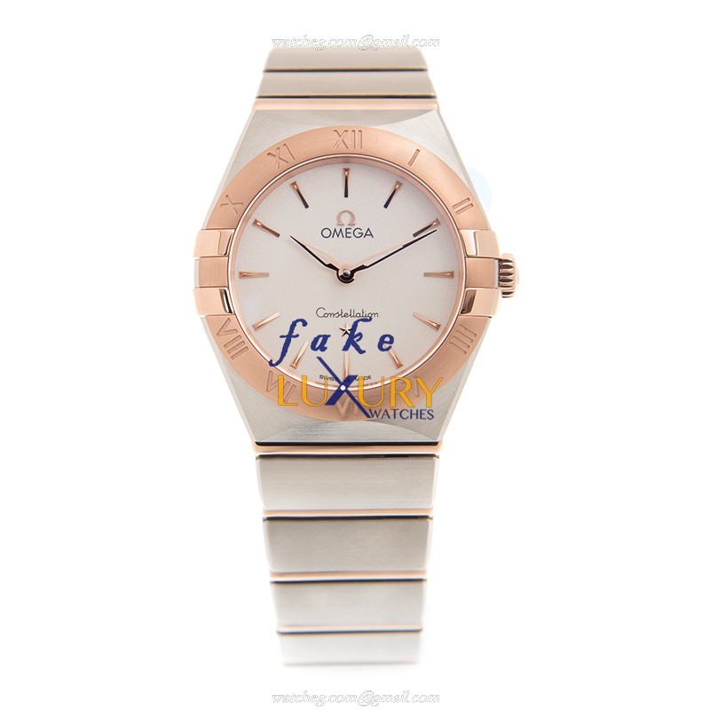 Omega 131.20.28.60.02.001 Constellation Quartz 28mm 18kt Rose Gold Steel White Dial Replica Watch - Image 2