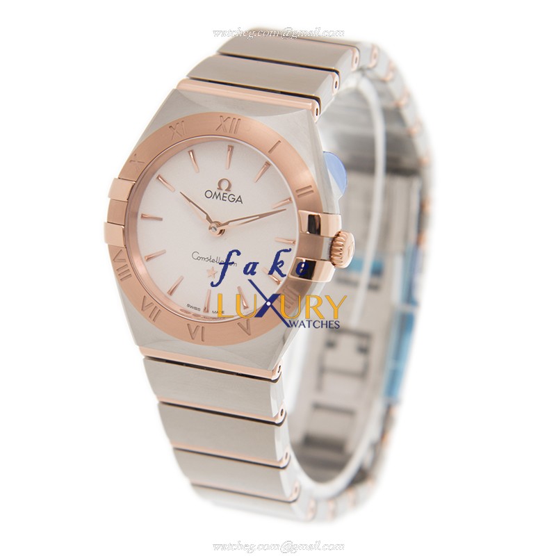 Omega 131.20.28.60.02.001 Constellation Quartz 28mm 18kt Rose Gold Steel White Dial Replica Watch - Image 3
