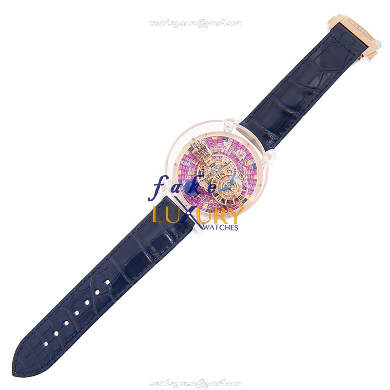 Jacob & Co AT130.48.HD.UC.B FL4D Automatic 18kt Rose Gold Replica Watch - Pink Dial, Dark Blue - Image 2