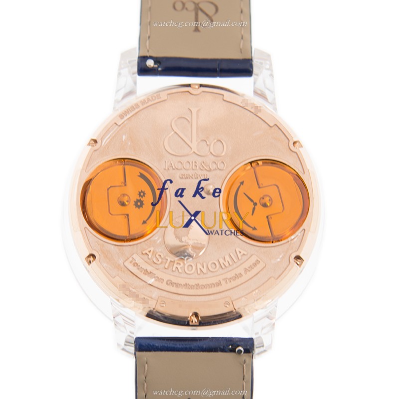 Jacob & Co AT130.48.HD.UC.B FL4D Automatic 18kt Rose Gold Replica Watch - Pink Dial, Dark Blue - Image 3