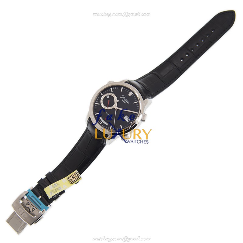 100-13-02-02-04 - Glashutte Senator Manual Winding Replica Watch - Black Dial - Alligator Strap - Image 2