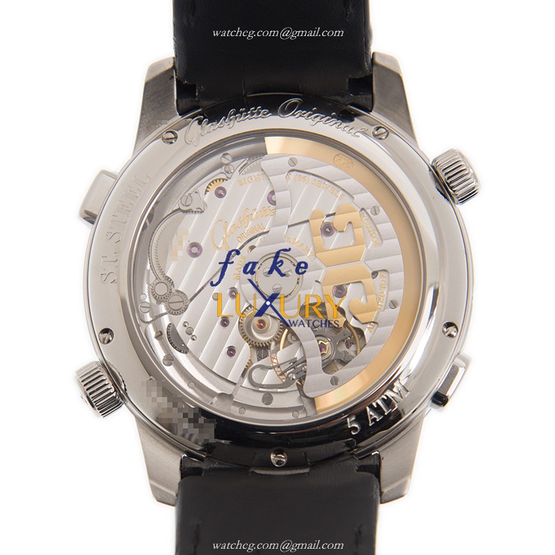 100-13-02-02-04 - Glashutte Senator Manual Winding Replica Watch - Black Dial - Alligator Strap - Image 3