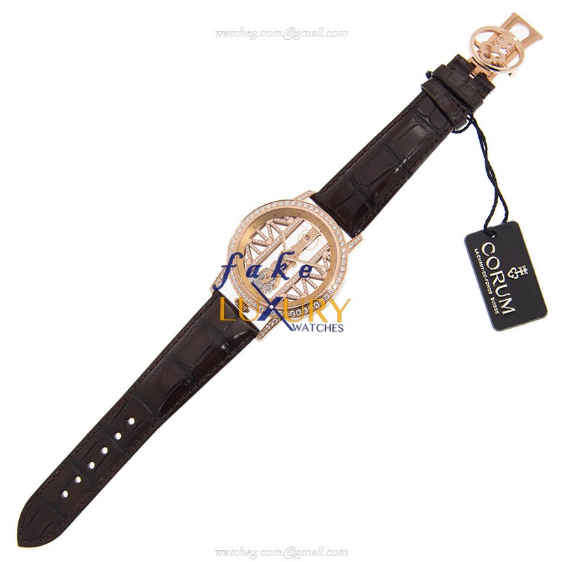 113.901.85/0F02 GG85R - Corum Bridge Replica Watch - Manual Wind - Rose Gold Diamonds - Transparent - Image 2