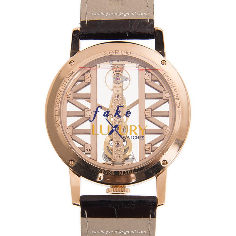 113.901.85/0F02 GG85R - Corum Bridge Replica Watch - Manual Wind - Rose Gold Diamonds - Transparent - Image 3