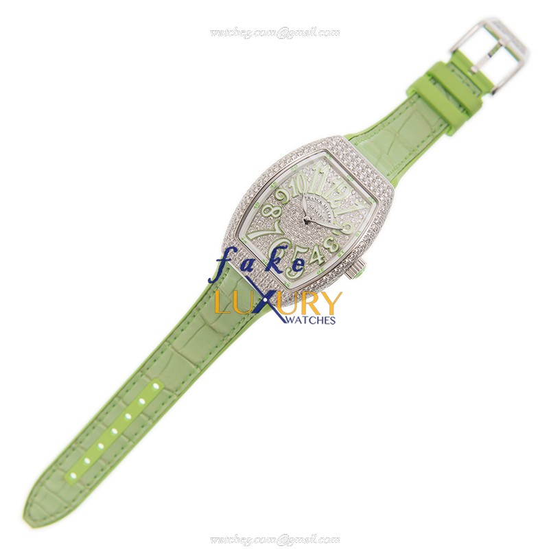 Franck Muller V 32 QZ D CD AC.VE Vanguard Quartz Silver Dial Green Leather Replica Watch - Image 2