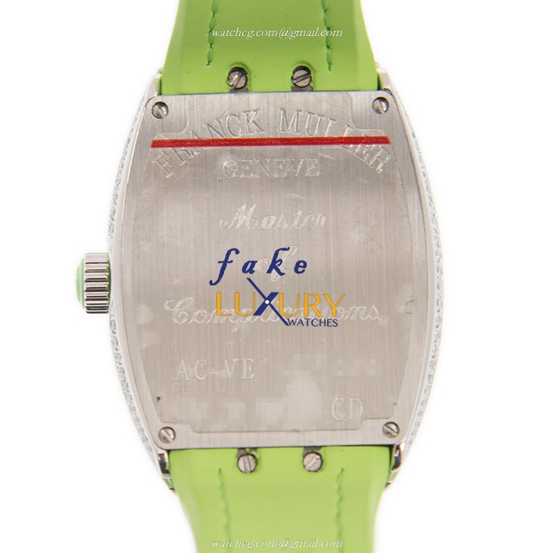 Franck Muller V 32 QZ D CD AC.VE Vanguard Quartz Silver Dial Green Leather Replica Watch - Image 3