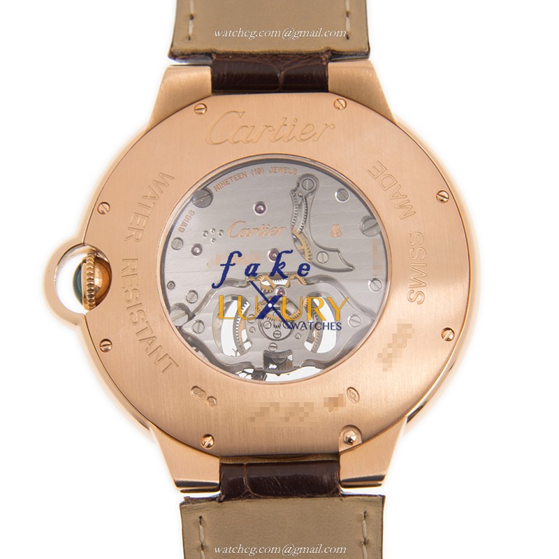 Cartier W6920001 BALLON BLEU Manual Wind 18kt Rose Gold Replica Watch, Gray Dial, Brown Alligator - Image 3