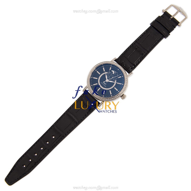 IWC PORTOFINO IW459004 Automatic 18kt White Gold Diamond Black Dial Leather Strap Replica Watch - Image 2