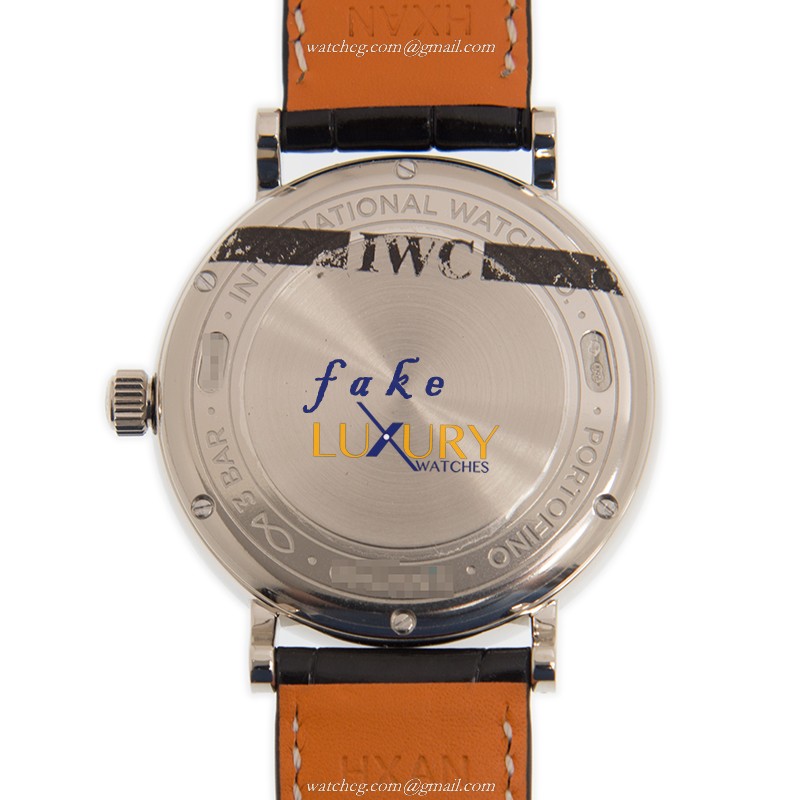IWC PORTOFINO IW459004 Automatic 18kt White Gold Diamond Black Dial Leather Strap Replica Watch - Image 3
