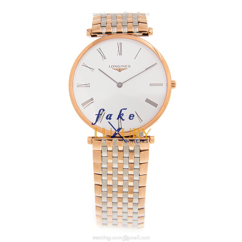 Longines L4.755.1.91.7 Replica Watch, Quartz Movement, White Dial, 36mm Rose Gold & Steel Case - Image 2